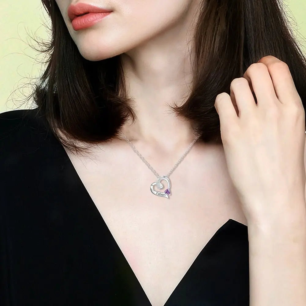 Personalized Birthstone Custom Engrave Name Necklace Heart Pendants - Blade & Thread