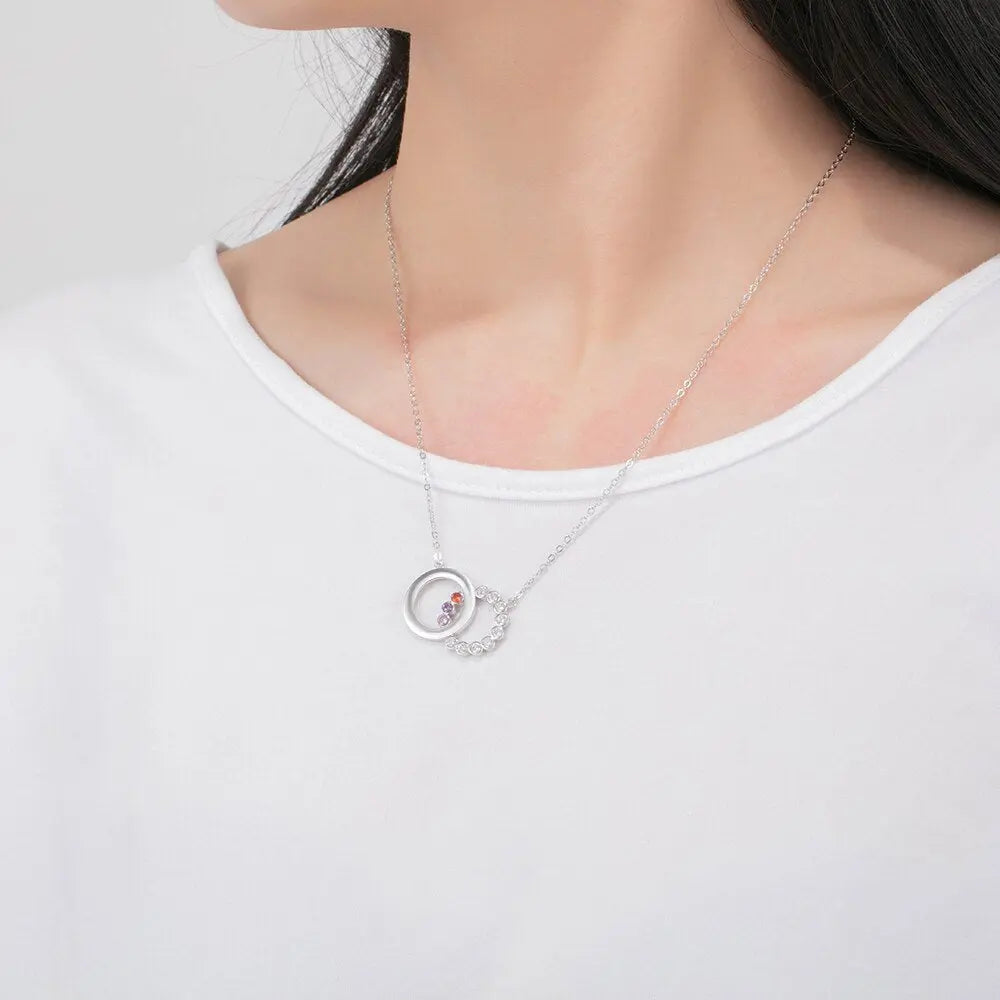 Personalized Name Interlocking Circle Pendants Custom 3 Birthstones Necklaces - Blade & Thread