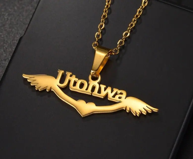 Personalized name necklace wings love pendant clavicle chain - Blade & Thread