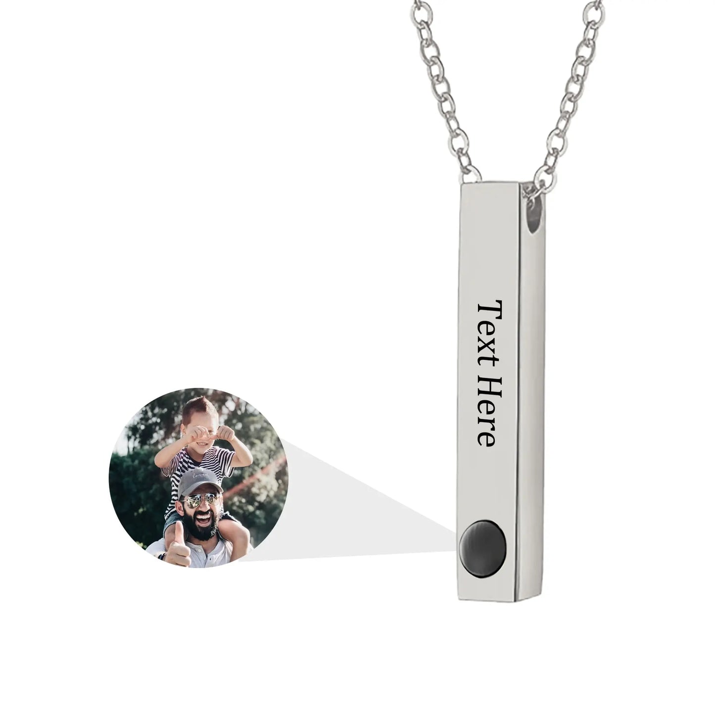 Personalized Photo Projection Stereo Bar Necklace Creative Rectangle Pendant - Blade & Thread