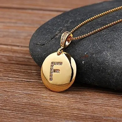 Girls Initial Letter Necklace Gold 26 Letters Charm Necklaces Pendants Copper nowadaysfashion