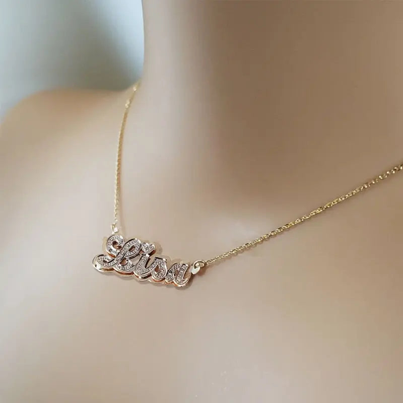 nowadaysfashion Double plate name chokers Silver name chokers Personalized Curb chain name chokers Name plate necklace nowadaysfashion