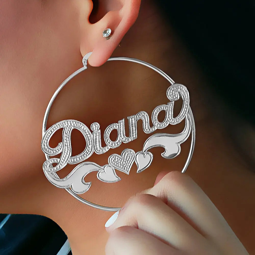 Custom Bamboo Hoop Earrings Personalized Name Earring Bamboo Style Custom Earrings nowadaysfashion