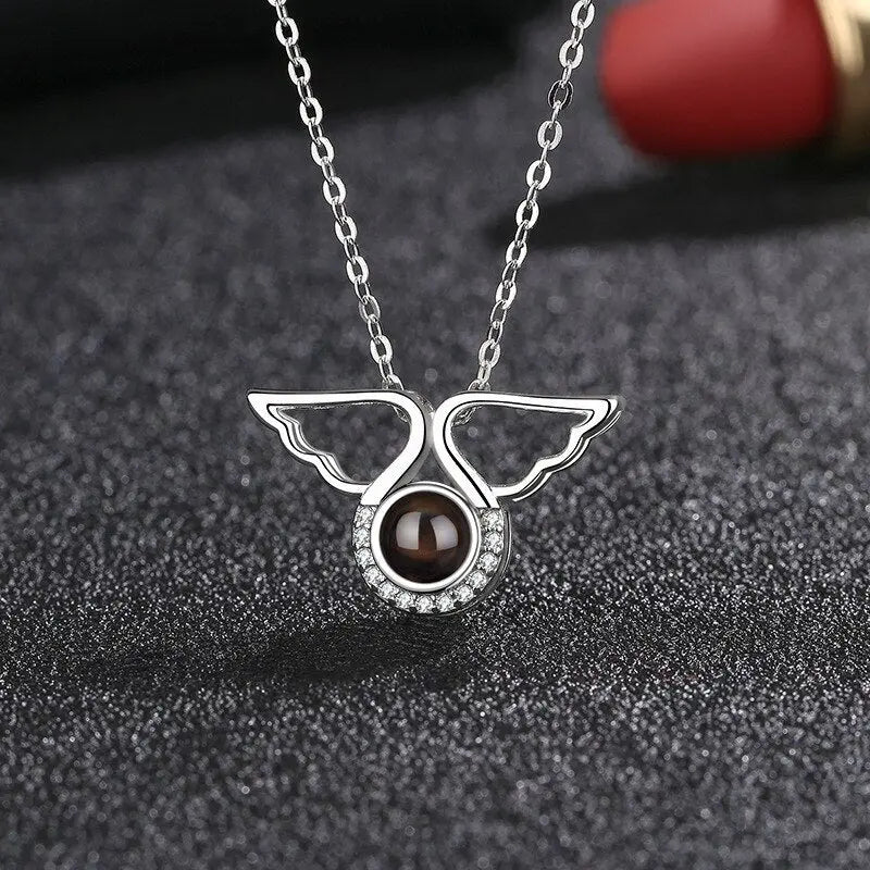 Custom Angel Wing Round Projection Necklace Personalized Photo Projection Name Necklaces nowadaysfashion