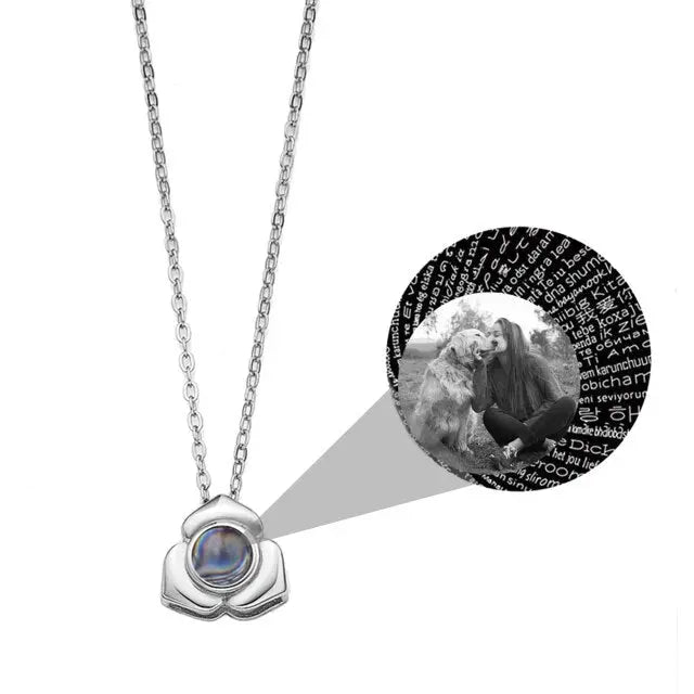 Personalized Photo Name Projection Necklaces Customized Flower Petals Pendant Silver Necklace nowadaysfashion