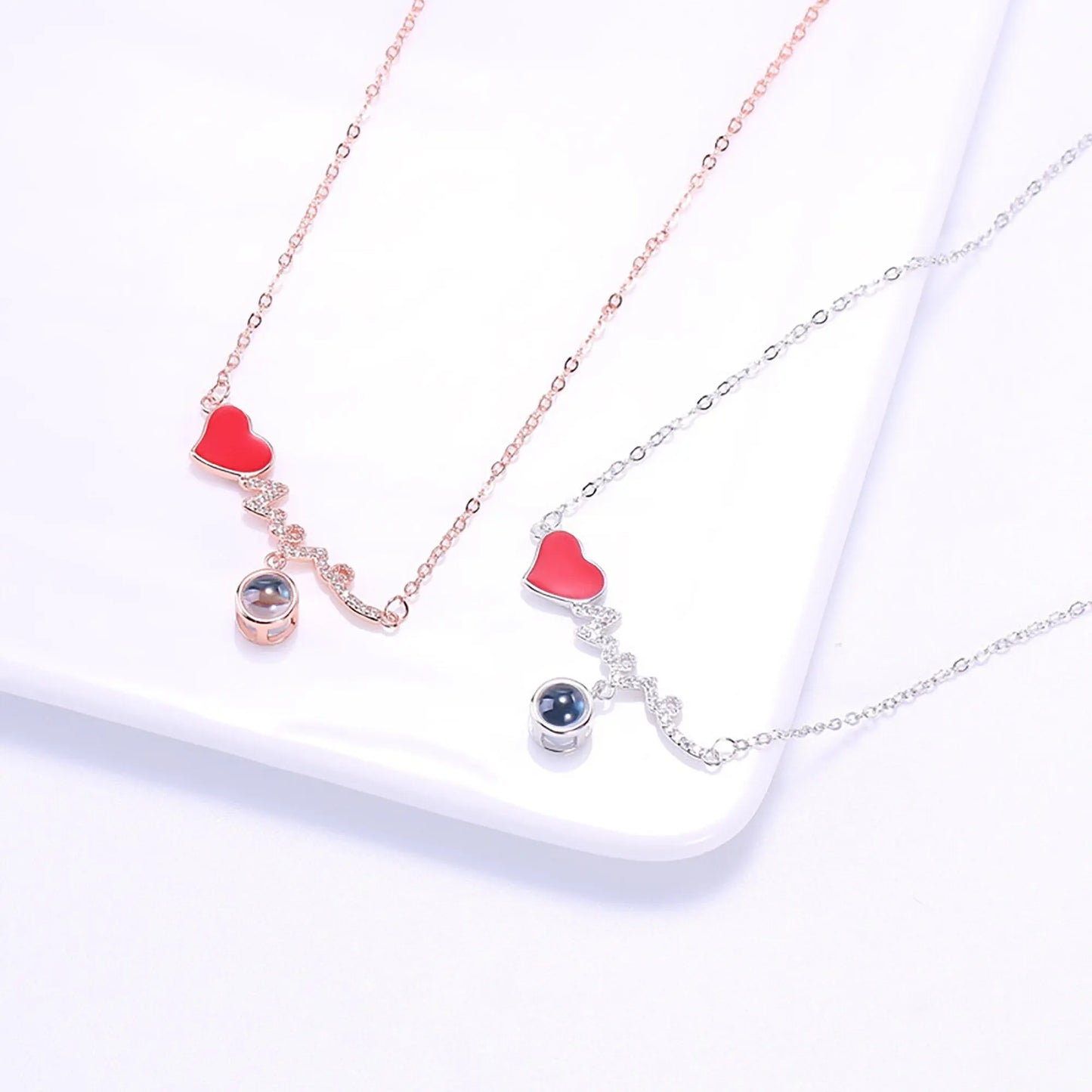 Customized Photo Name Red Heartbeat Necklace Personalized Crystal Projection Pendant nowadaysfashion