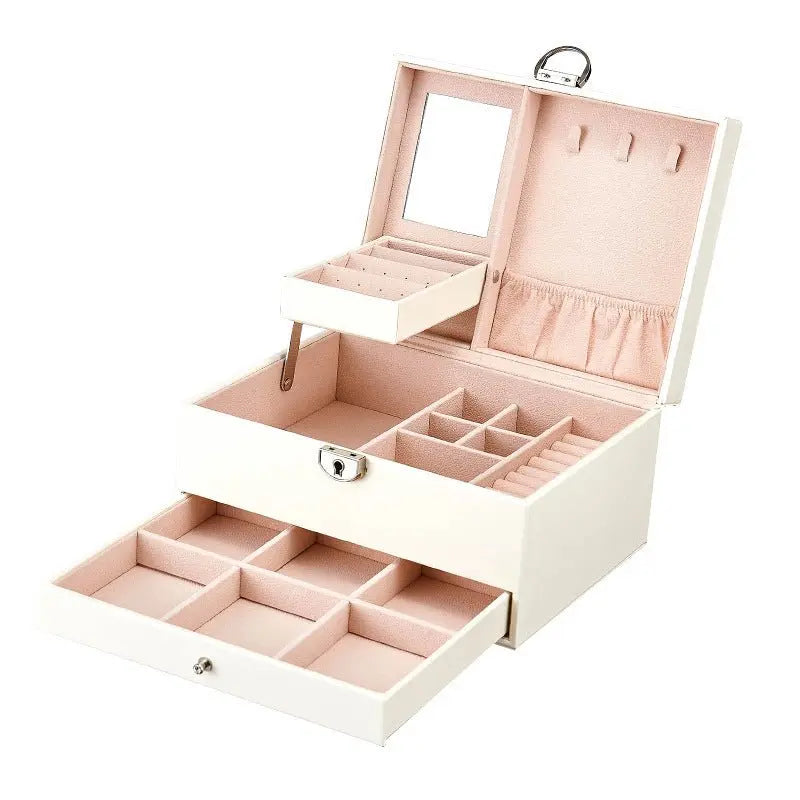 PU leather lockable mirror three-layer single-layer jewelry box - Blade & Thread