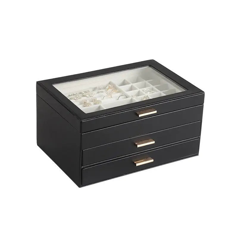 PU leather window multi-layer drawer-style jewelry box - Blade & Thread