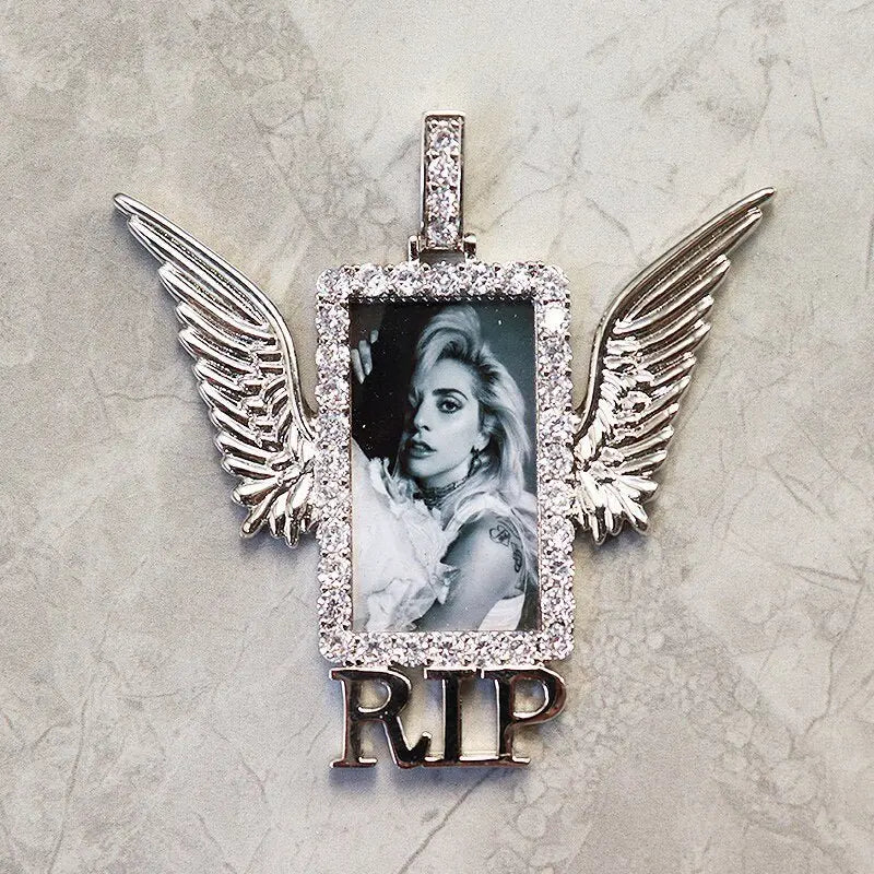 Rectangle Shape Angel Wing Custom Made Photo Pendant Necklace - Blade & Thread