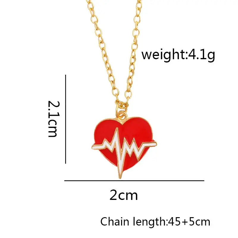 Red Heart Necklace Black/White Color Heartbeat Wave Heart Pendant Necklace - Blade & Thread