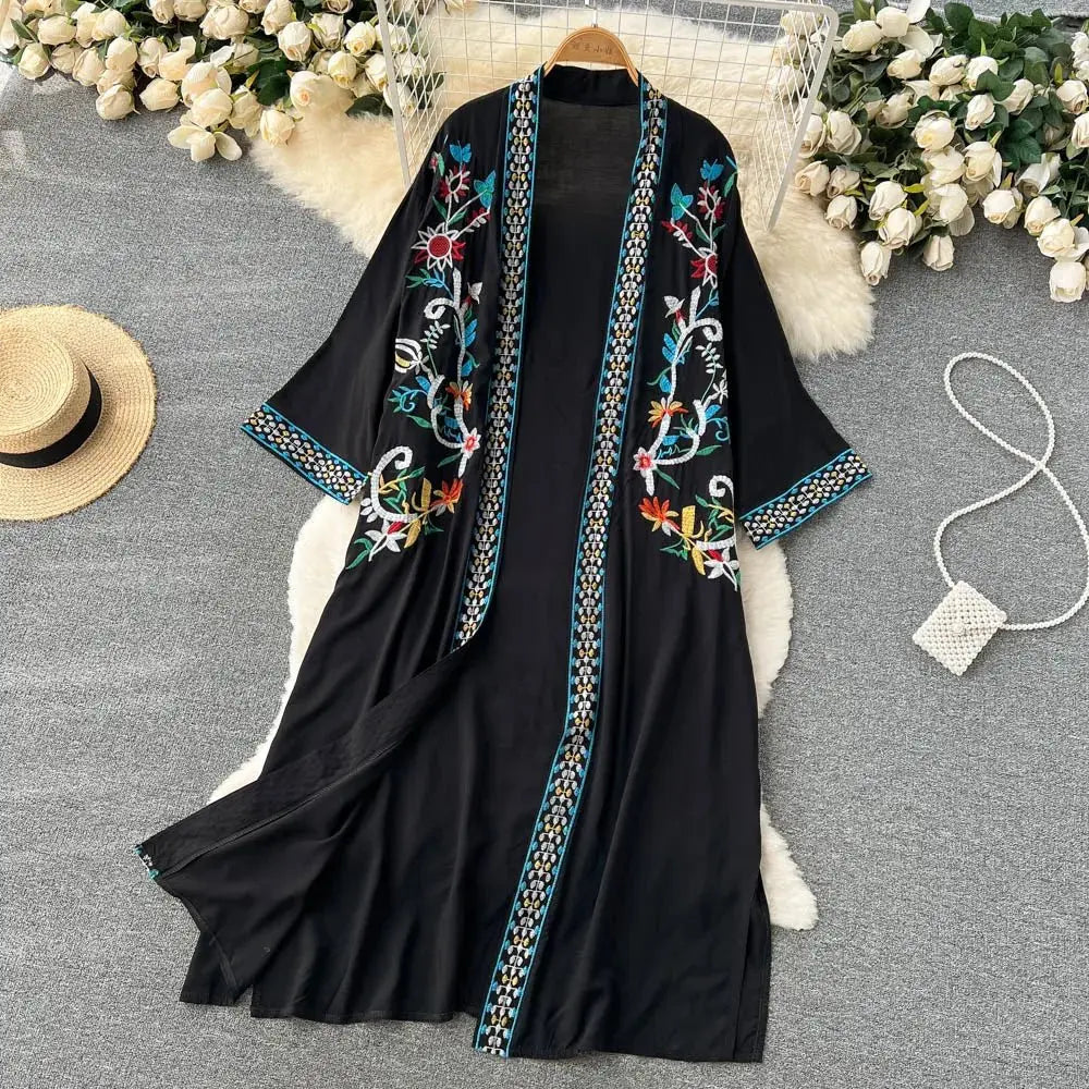 Retro Embroidery Sun Protection Shirt Chiffon Long Streetwear - Blade & Thread