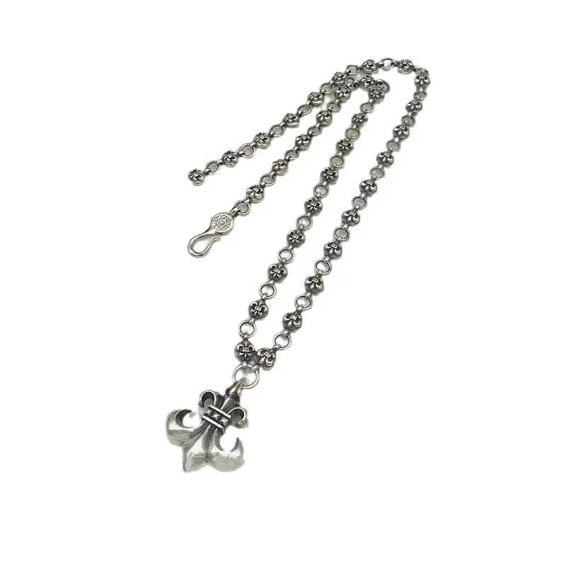 Retro personalized anchor scout flower pendant cross chain necklace - Blade & Thread