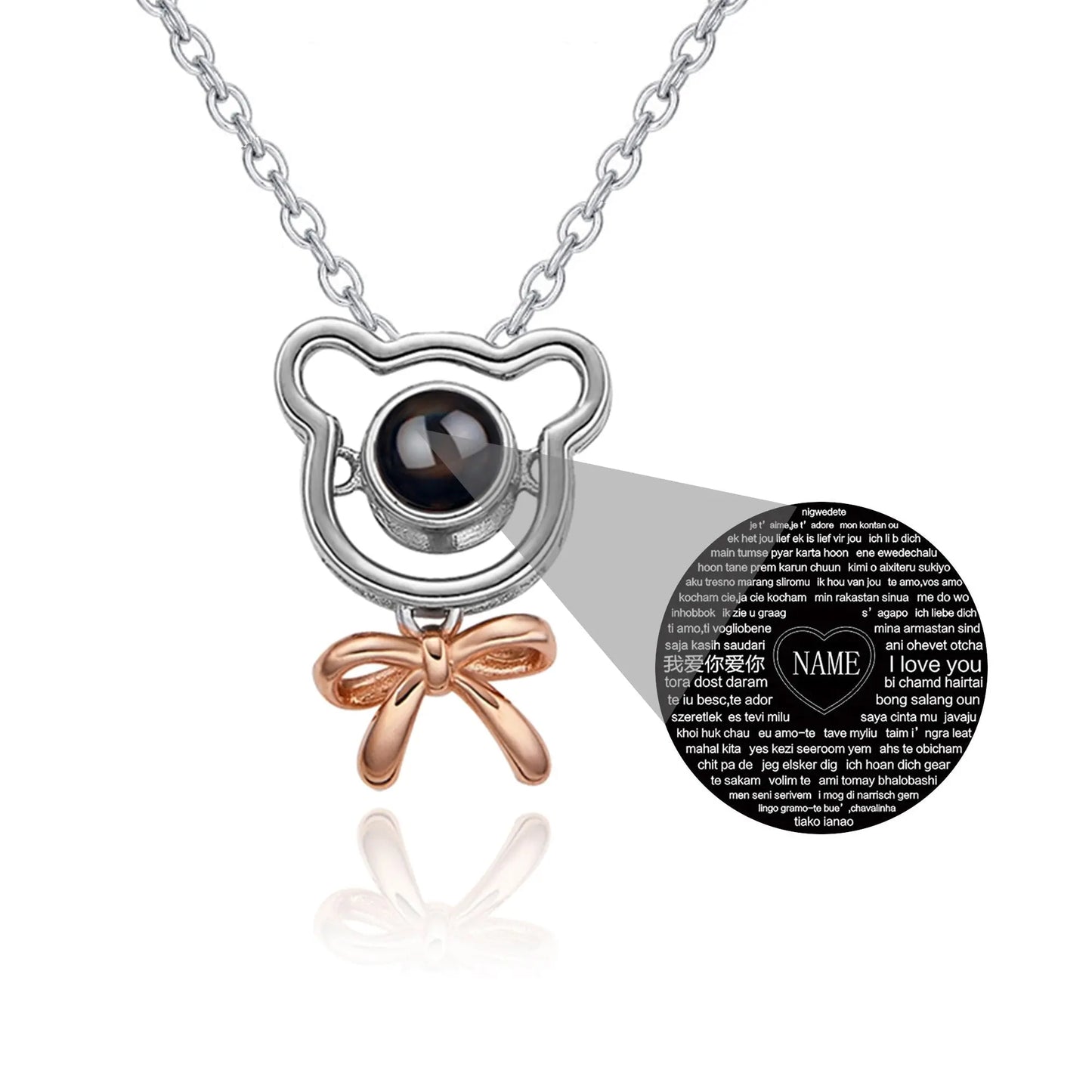Romantic Bear-shaped Pendant Personalised Name Photo Necklace Valentine's Day Gift - Blade & Thread