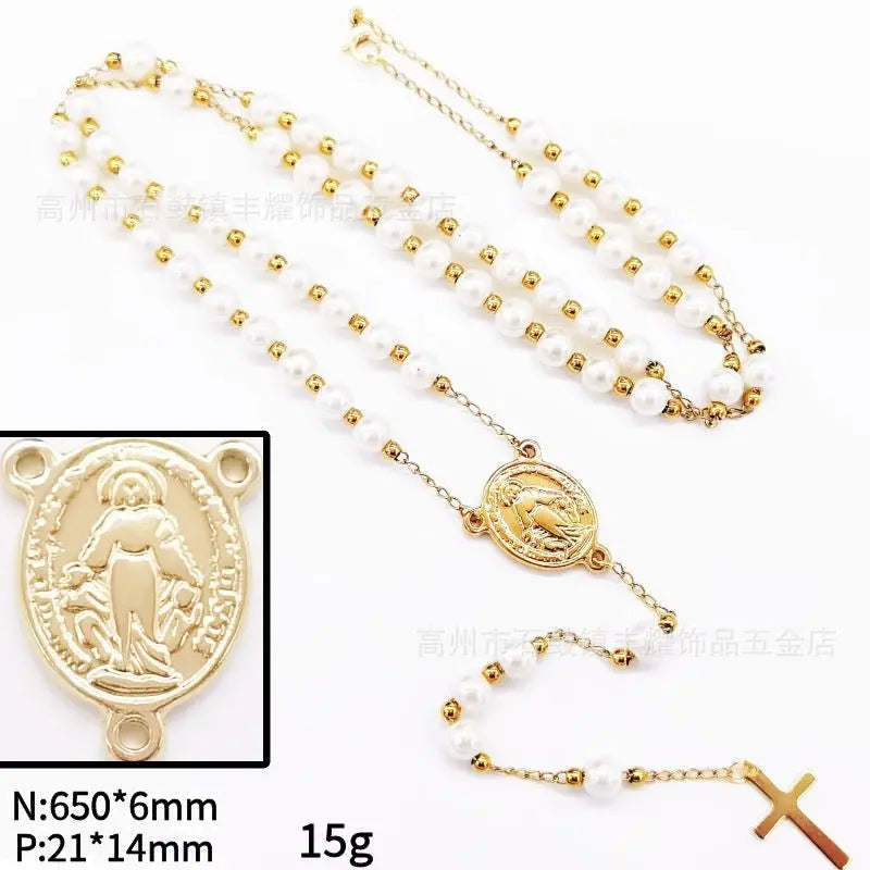 rosary necklace 6mm cross necklace - Blade & Thread