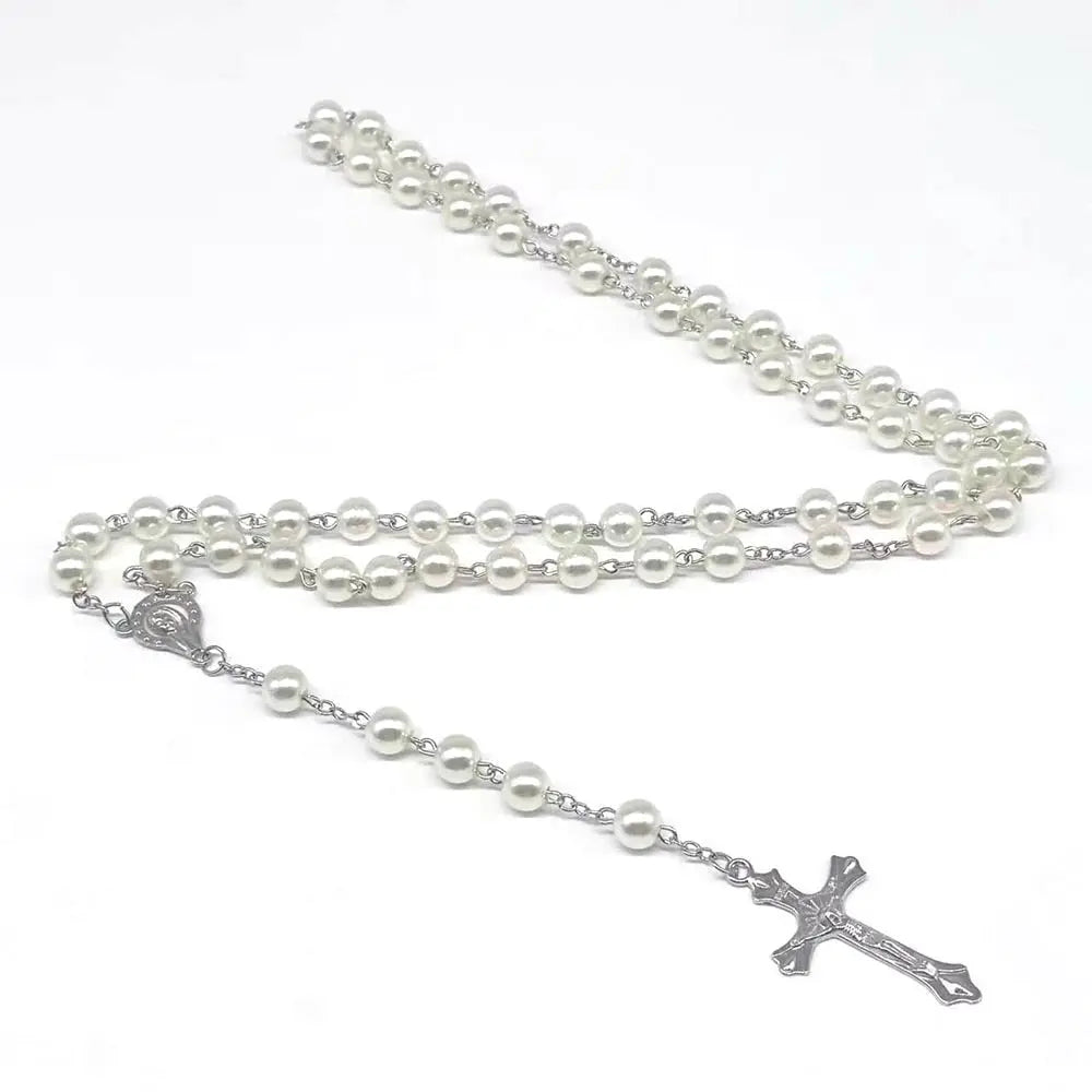 rosary necklace black and white round beads - Blade & Thread