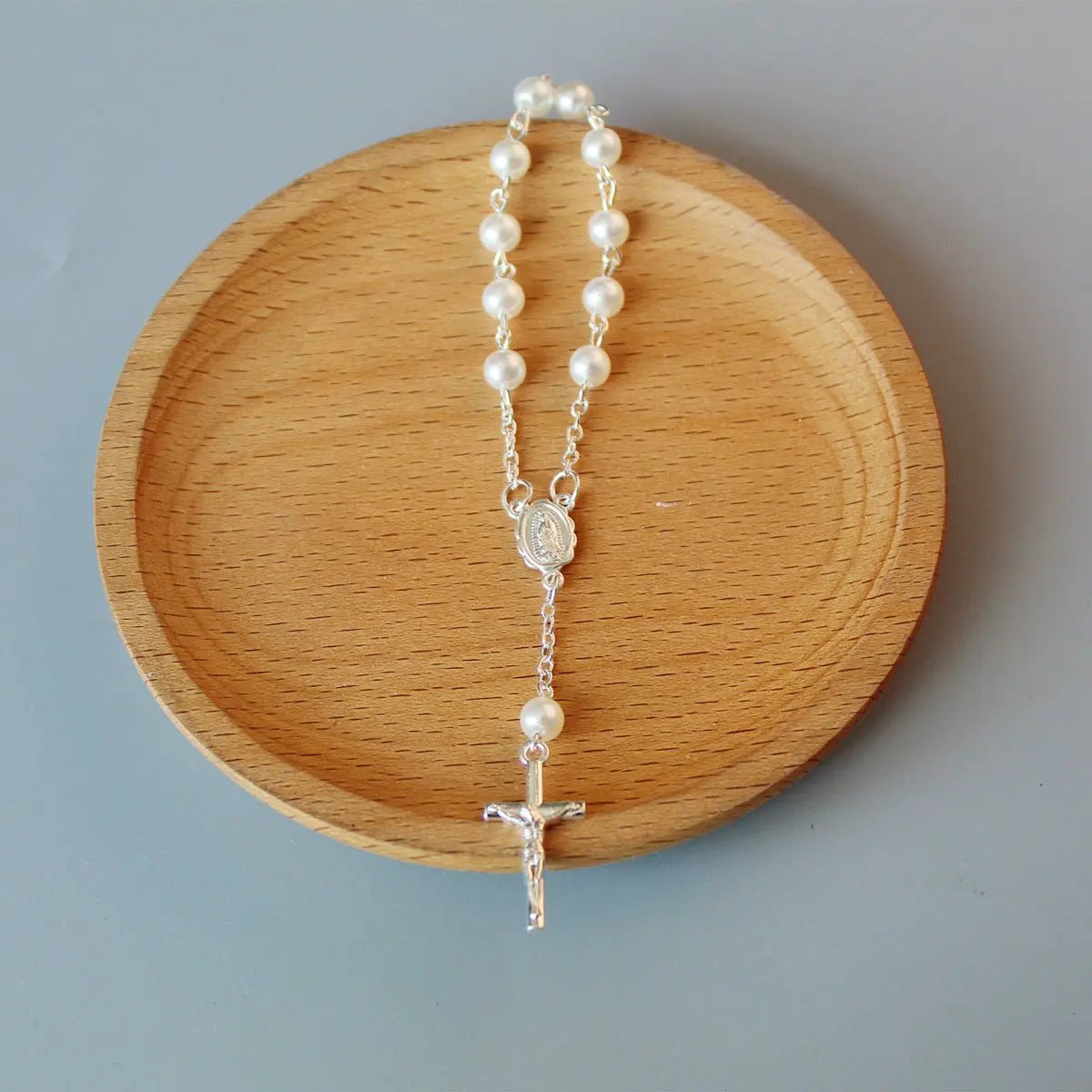 rosary pearl cross full moon blessing bracelet - Blade & Thread