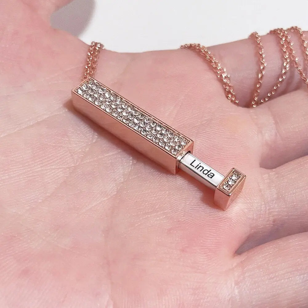 Rose Gold Personalized Name Retractable Double-layer Engraved 3D Necklace - Blade & Thread