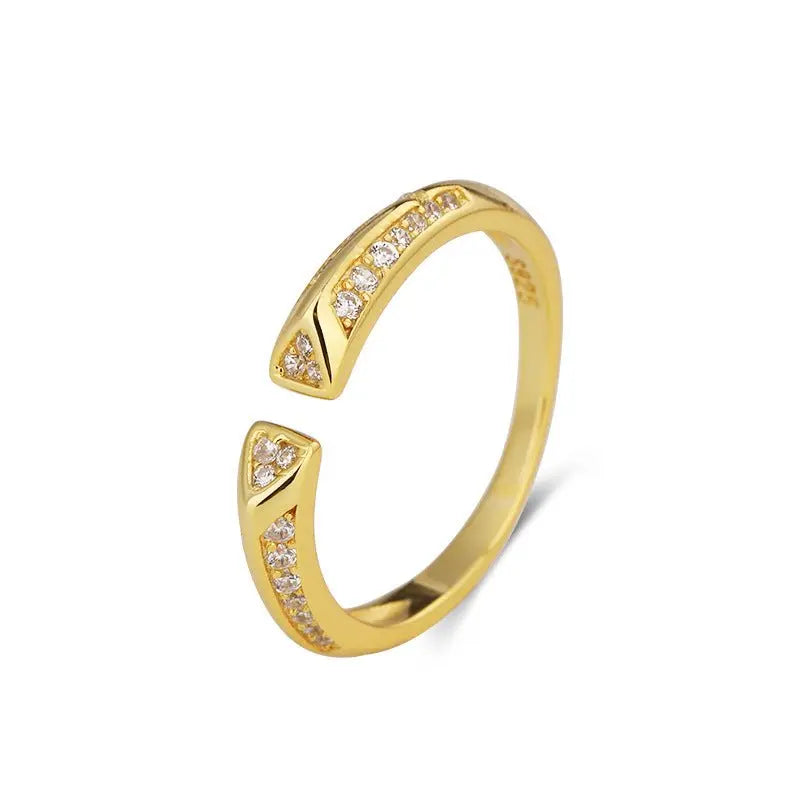 S925 Sterling Silver Zircon Open Ring - Blade & Thread