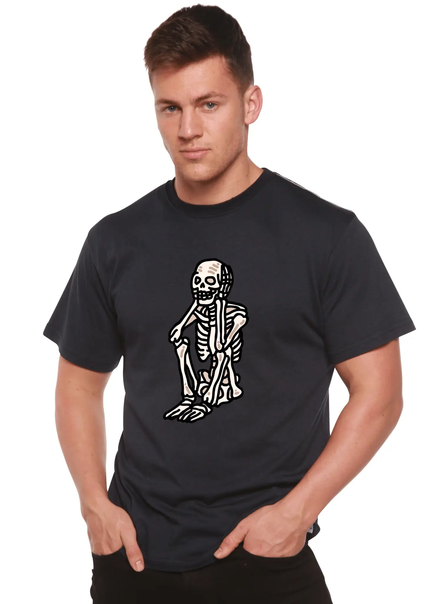Sad Skeleton Halloween Unisex Bamboo Viscose/Organic Cotton Short Sleeve Graphic T-Shirt - Blade & Thread