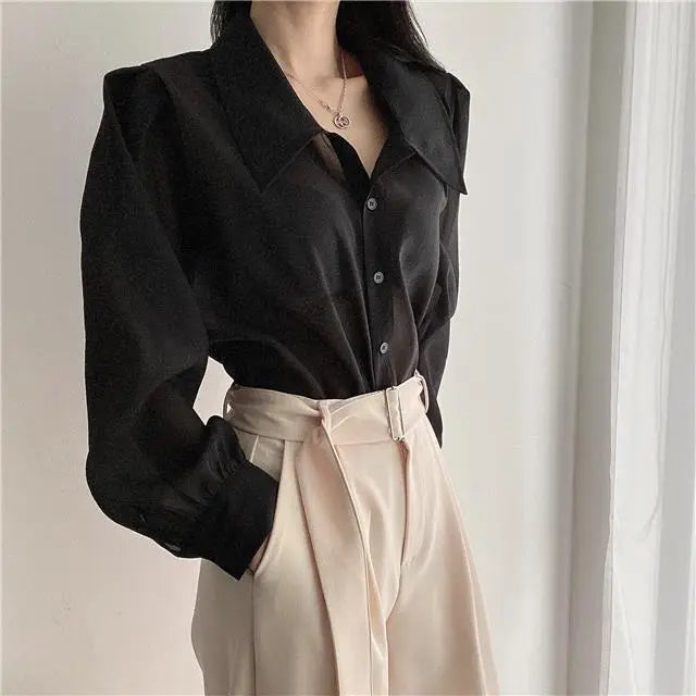 See Through Button Down Shirts Women New Loose Long Sleeve Blouse Female 2022 Summer Suncreen Tops - Blade & Thread
