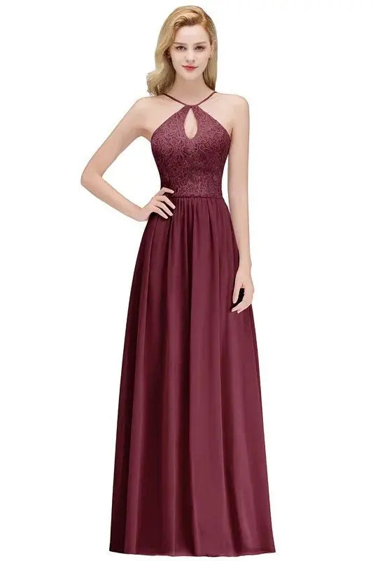 Sexy Backless Spaghetti Straps Halter Neck Lace Evening Dresses - Blade & Thread