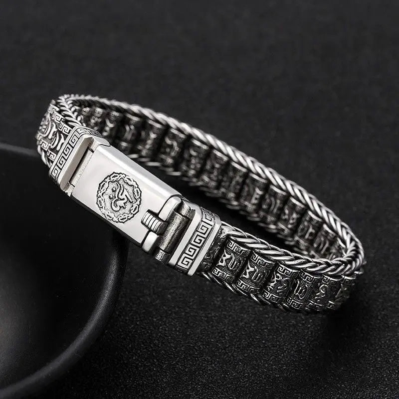 Six Character Mantra Rotary Silver Chain bracelet - Blade & Thread