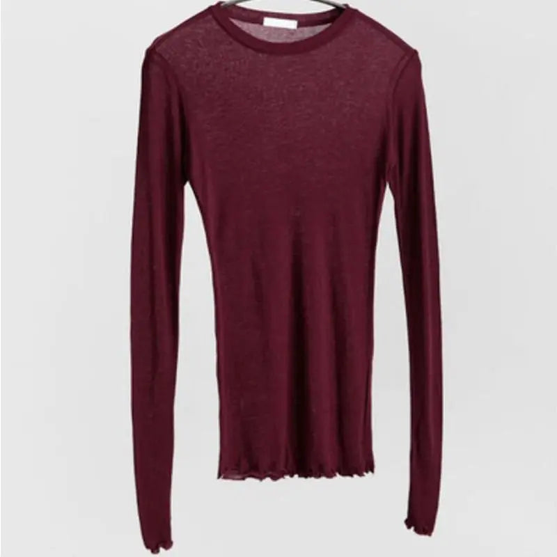 Slim T Shirt Women Cotton T-shirts Female Casual Tops Long Sleeve Sexy Thin T-shirt see through - Blade & Thread