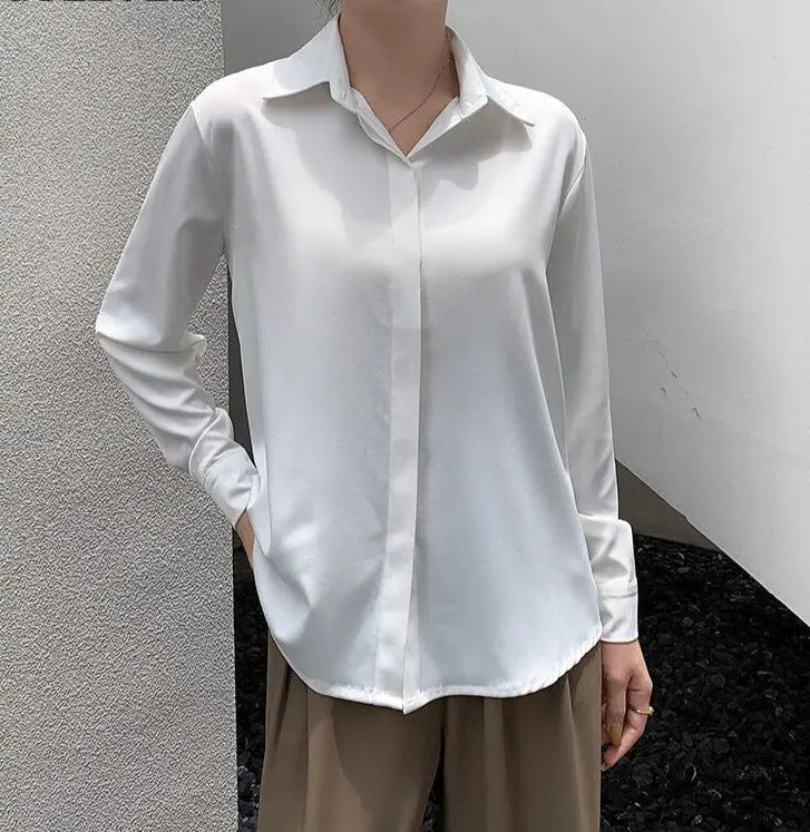 Spring Loose Women Satin Blouses Long Sleeve Single-breasted Female Shirts Top - Blade & Thread