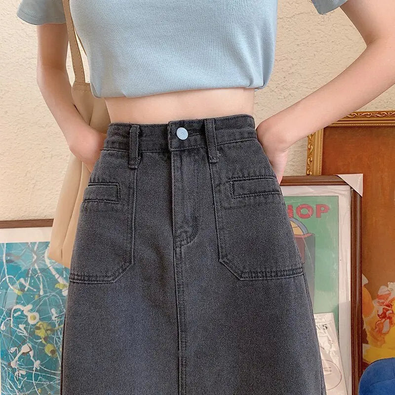 Spring Summer High Waist Denim Skirts Women Casual A-line Zipper Jeans - Blade & Thread