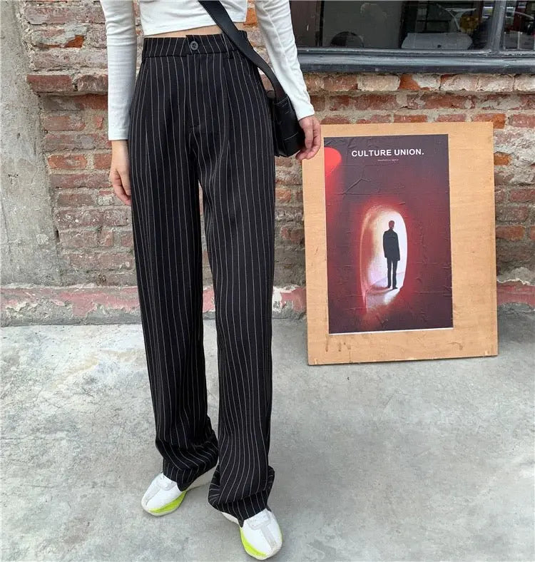 Striped Baggy Pants Women New High Waist Loose Straight Wide Leg Pants Female 2022 Summer - Blade & Thread