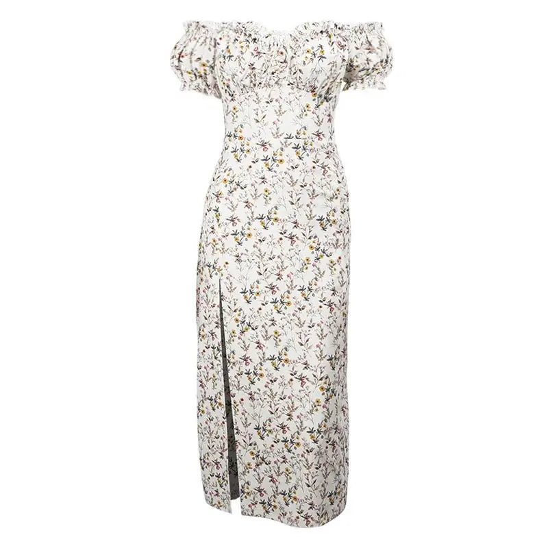 Summer Floral Off Shoulder Puff Sleeve Maxi Dress - Blade & Thread