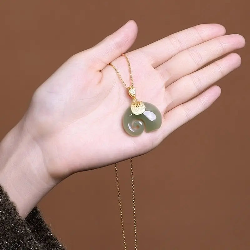 Vintage White Hetian Jade Elephant Pendant 18K Gold Plated Chain Necklace - Blade & Thread