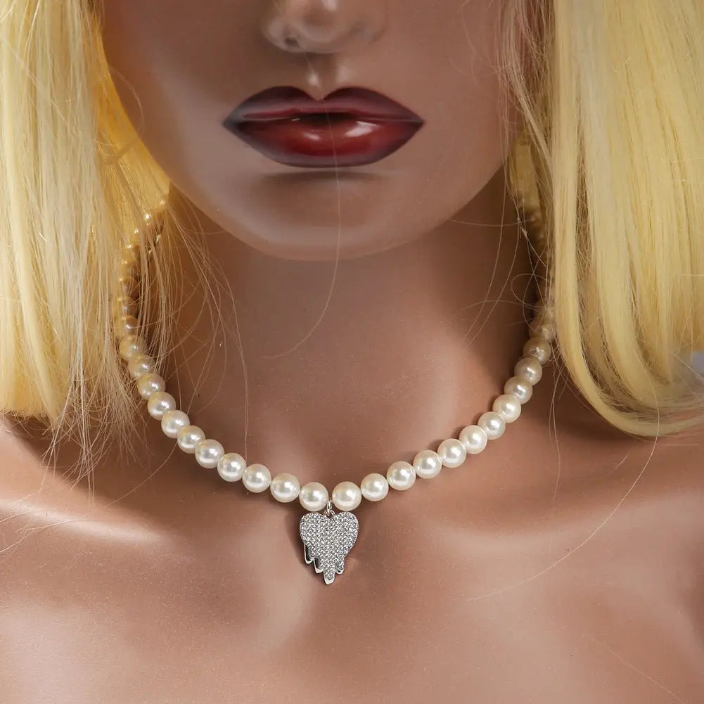 Water Drop Love Pearl Necklace Hip Hop Trend Necklace - Blade & Thread