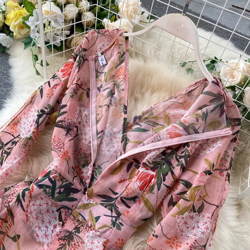 Women Casual Two Piece Set Long Sleeve V Neck Asymmetrical Chiffon Shirt - Blade & Thread