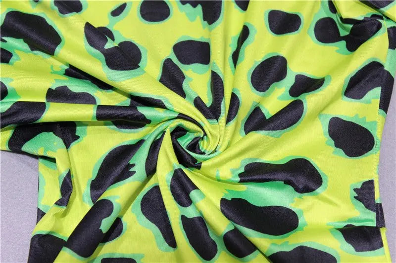 Women Long Sleeve Leopard Skin Prinetd Bodysuit Sexy Neon Green Streetwear Jumpsuit - Blade & Thread