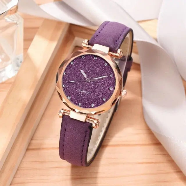 Women Romantic Wrist Watch bracelet Leather Rhinestone Ladies Clock - Blade & Thread