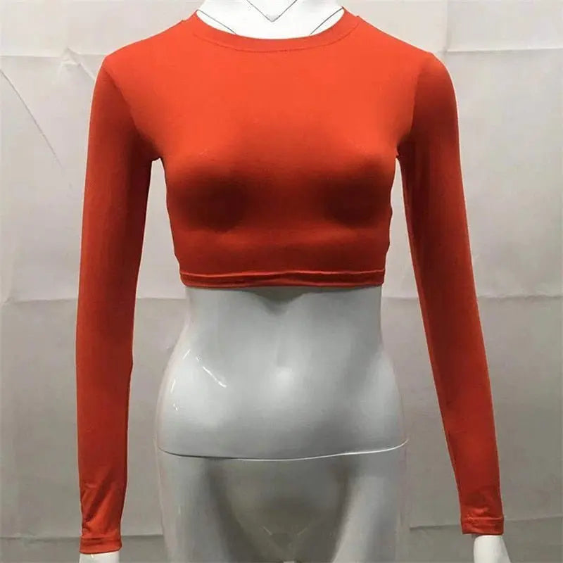 Women Sexy Bodycon T Shirt Long Sleeve O-neck Crop Top Modis Sheath T Shirt - Blade & Thread