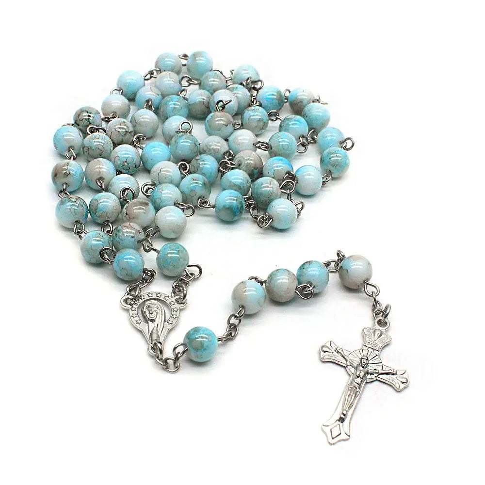 Zebra Blue Rosary Necklace Cross Necklace - Blade & Thread