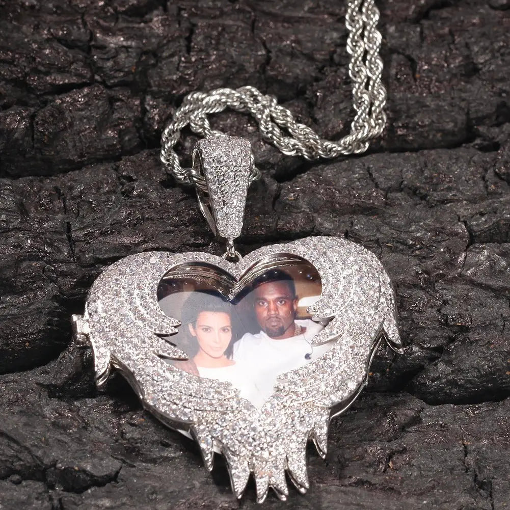 Zircon Heart Pendant DIY Flip Top Inlaid Zircon Photo Hip Hop Pendant - Blade & Thread