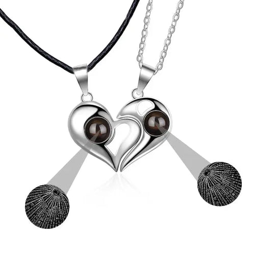 1 Pair Name Couple Heart Shape 100 Languages I Love You Projection Pendant Necklace - Blade & Thread