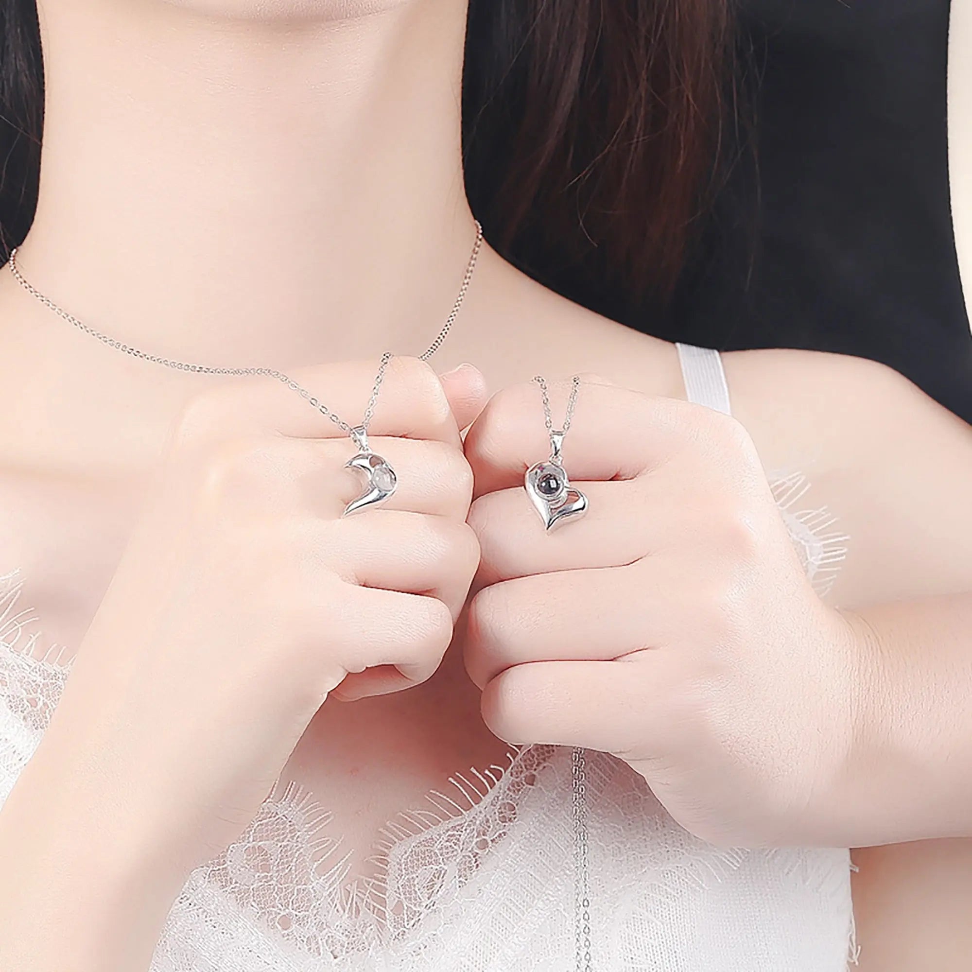 1 Pair Name Couple Heart Shape 100 Languages I Love You Projection Pendant Necklace nowadaysfashion