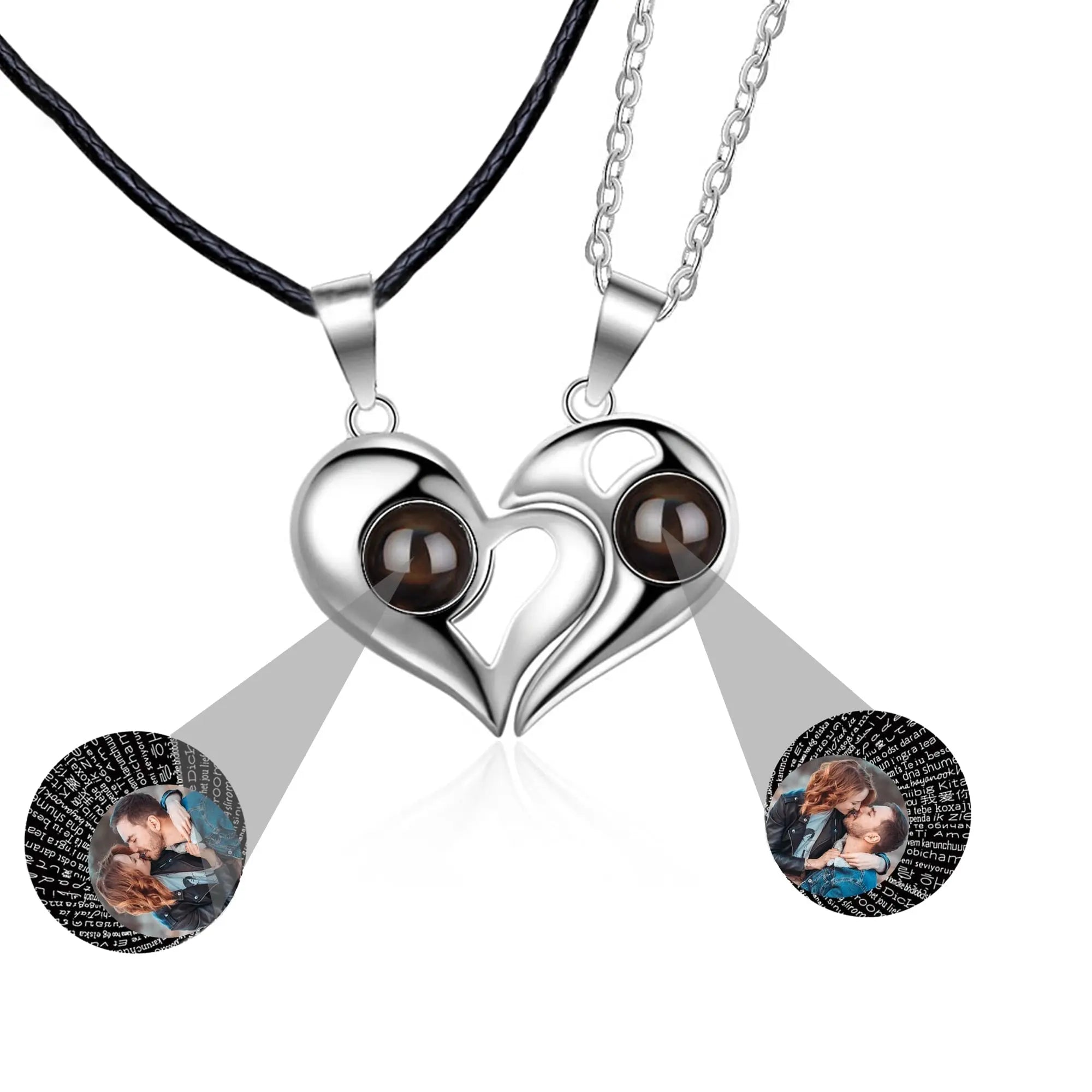 1 Pair Personalized Custom Photo Couple Heart Shape Projection Pendant Necklace nowadaysfashion