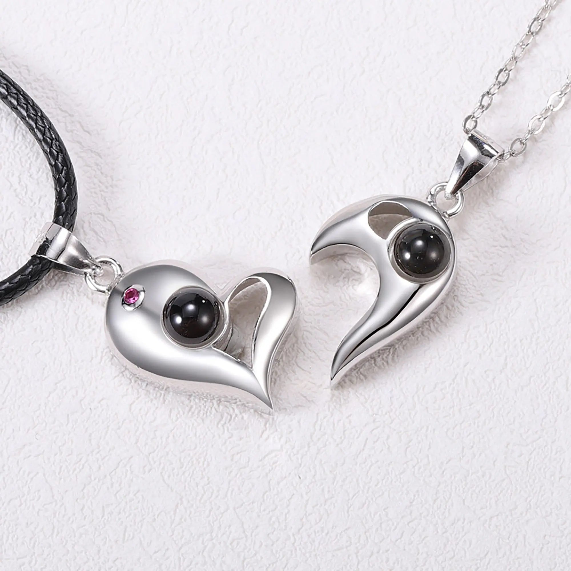 1 Pair Personalized Custom Photo Couple Heart Shape Projection Pendant Necklace nowadaysfashion