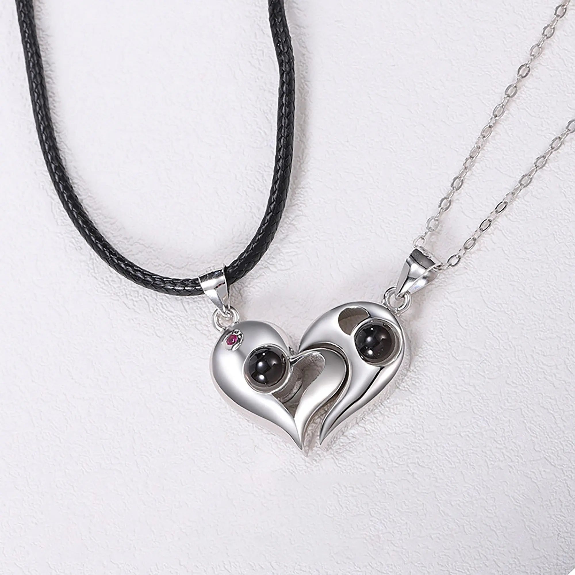 1 Pair Personalized Custom Photo Couple Heart Shape Projection Pendant Necklace nowadaysfashion