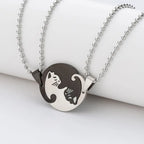 1 Set Couple Charm Cat Pendant Necklace Women Men Stainless Steel Girl Gift Jewelry Blue Cololr nowadaysfashion