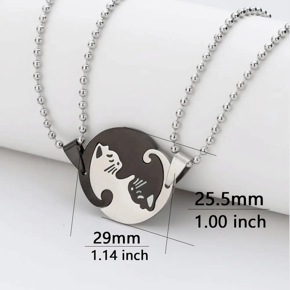 1 Set Couple Charm Cat Pendant Necklace Women Men Stainless Steel Girl Gift Jewelry Blue Cololr nowadaysfashion