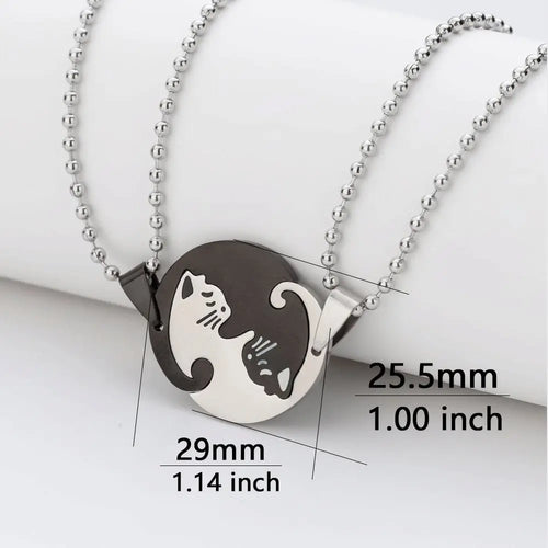 1 Set Couple Charm Cat Pendant Necklace Women Men Stainless Steel Girl Gift Jewelry Blue Cololr nowadaysfashion