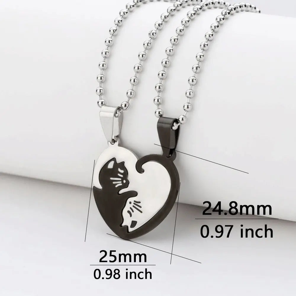 1 Set Couple Charm Cat Pendant Necklace Women Men Stainless Steel Girl Gift Jewelry Blue Cololr nowadaysfashion