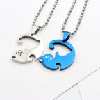 1 Set Couple Charm Cat Pendant Necklace Women Men Stainless Steel Girl Gift Jewelry Blue Cololr nowadaysfashion