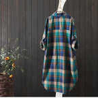 100% Cotton Plaid Shirt Long Sleeve Button Up Casua Loose Blouse Plus Size nowadaysfashion